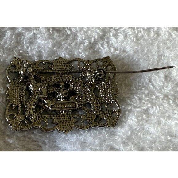 Vintage Noblesse Art Deco Aurora Borealis Silver Tone w/Rhinestones Brooch Pin - Picture 3 of 6